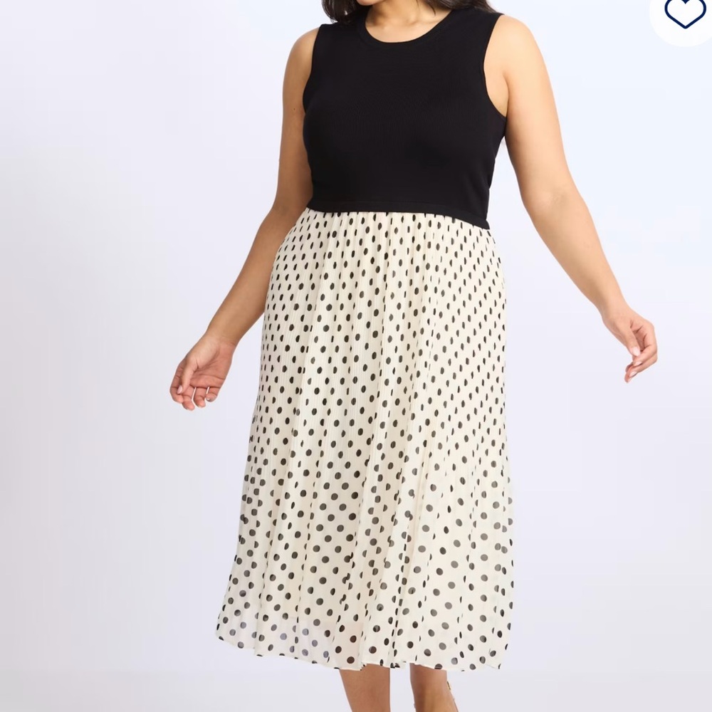 Elegant Black and White Polka Dot Midi Dress